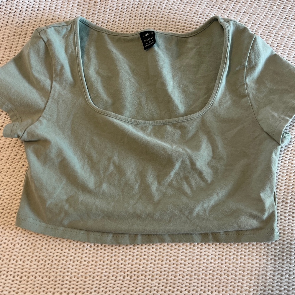 SHEIN Green Fitted Crop T-Shirt Short Sleeve